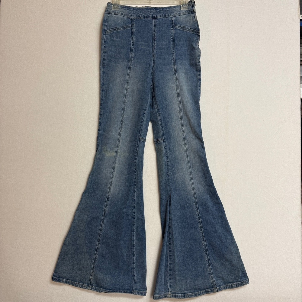 Jealous Tomato‎ Denim Women Bell Bottom Flare Jeans Blue Stretch Size L FLAW PIC